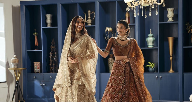 Indian bride wearing designer party wear lehenga